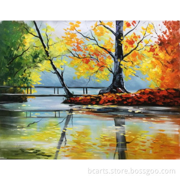 Factory supply golden fallen leaves painting with professional packing